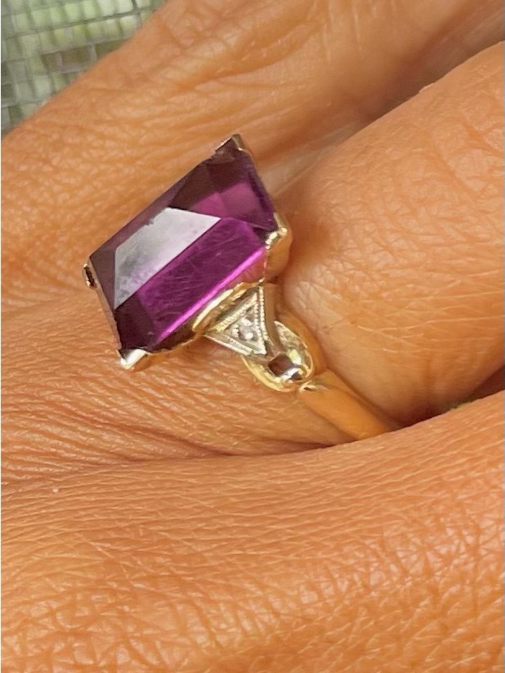 375 Gold Ring with Amethyst Emerald-Cut Center Stone